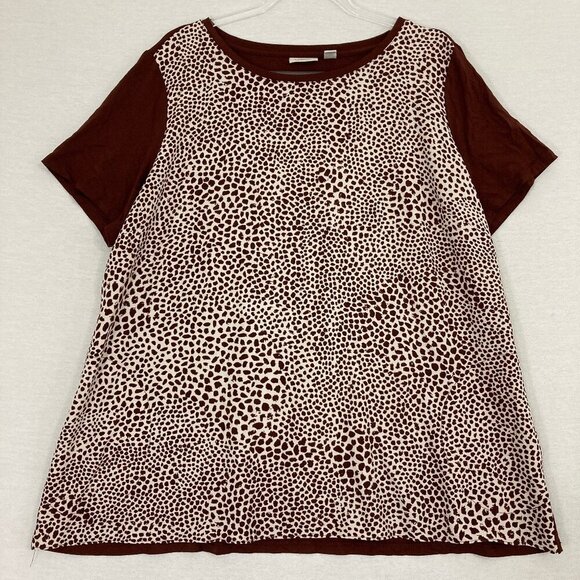 LOGO Lori Goldstein Brown Cream Animal Print Pocket Stretch Casual Top XL - Picture 1 of 10